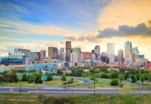8 Best-Rated Dispensaries in Denver Panorama of Denver skyline long exposure at twilight.