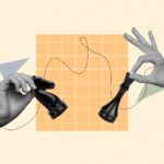 How to Sell More Flower Creative abstract template collage of hands holding chess figures opponents intellectual game strategy politics playing drawing background