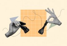 How to Sell More Flower Creative abstract template collage of hands holding chess figures opponents intellectual game strategy politics playing drawing background