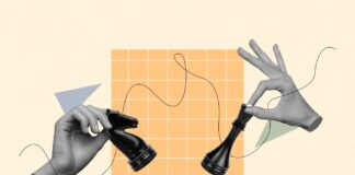 How to Sell More Flower Creative abstract template collage of hands holding chess figures opponents intellectual game strategy politics playing drawing background