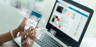 7 Cannabis E-Commerce Providers Businesswoman phone and laptop using , online shopping concept.