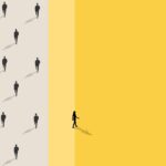 15 People Who Made a Difference Businessman has to make decision which way to go for his success, Business team or partner go different way, Different or unique concept