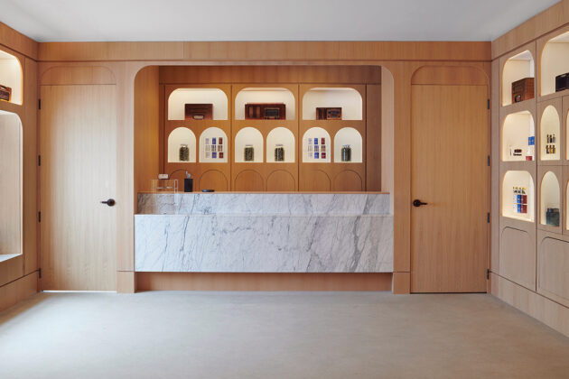 Farnsworth Fine Cannabis interior with Carrara marble counter
