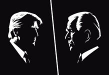 Will Biden’s Shaky Debate Performance Affect Cannabis Reform? How A Trump Return Could Reshape Marijuana Policy Black and White Silhouette Portrait of Joe Biden and Donald Trump. Biden vs Trump. US President on Black Background. Side View.