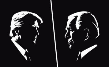 Will Biden’s Shaky Debate Performance Affect Cannabis Reform? How A Trump Return Could Reshape Marijuana Policy Black and White Silhouette Portrait of Joe Biden and Donald Trump. Biden vs Trump. US President on Black Background. Side View.