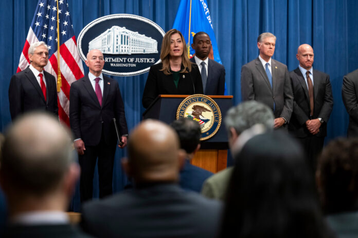 DEA Administrator Anne Milgram speaks during a press conference in Washington, DC