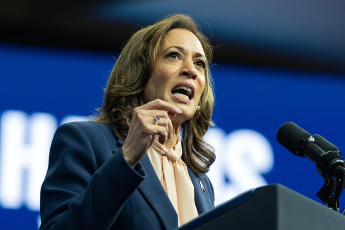 Vice President Kamala Harris speaking at event. Federal cannabis legalization agenda policy