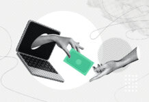 The Evolution of Cannabis Banking digital payment with hand coming out of a laptop to hand a dollar to another hand