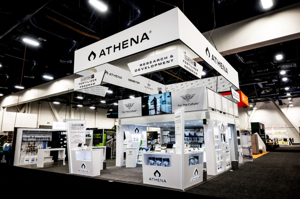 Athena exhibit booth showcasing advanced cannabis cultivation products at MJBizCon 2024