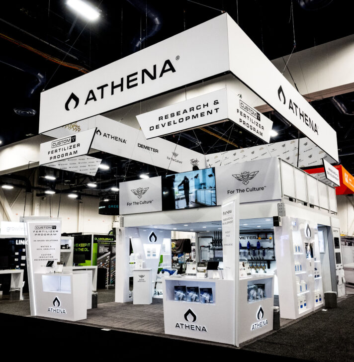 Athena exhibit booth showcasing advanced cannabis cultivation products at MJBizCon 2024