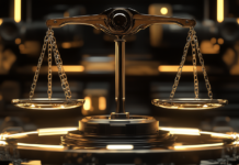 Weed Measurements, Weights, Cost, and Slang for 2025 A futuristic golden balance scale symbolizing cannabis weight measurement and pricing.