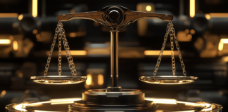 Weed Measurements, Weights, Cost, and Slang for 2025 A futuristic golden balance scale symbolizing cannabis weight measurement and pricing.