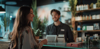 The Key to Repeat Customers: Implementing a Dispensary Loyalty Program customer at a cannabis dispensary taking advantage of a loyalty program