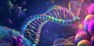 How to Choose the Right Cannabis Genetics for High-Yield Harvests A vibrant, futuristic visualization of DNA strands representing cannabis genetics and their role in cultivation.