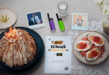 BIC Debuts Cannabis Dining Experience Curated by Martha Stewart and Snoop Dogg BIC EZ Reach Supper Club cannabis dining table setup featuring a flaming Baked Alaska dessert, cannabis-infused oysters, and signature lighters curated by Martha Stewart and Snoop Dogg.