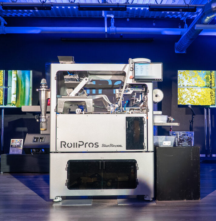RollPros Blackbird XXL commercial blunt-rolling machine on display at launch even