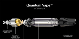 Greentank Secures USD $20 Million Strategic Investment Exploded view of the Quantum Vape™ by Greentank Technologies showing proprietary heating chip, air chamber, atomizer design, stainless steel centerpost, and customizable mouthpiece.