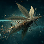 AI Search is Changing Cannabis SEO. Here’s How to Stay Visible Digital cannabis leaf disintegrating into data particles overlaid with AI interface and search elements, symbolizing algorithmic filtering and visibility loss in AI-powered cannabis SEO.