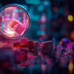 Cannabis Nano-Emulsions: Faster Onset, Stronger Effects Close-up of nano-emulsified cannabis-infused gummies under magnification, highlighting precise particle suspension and vibrant formulation.