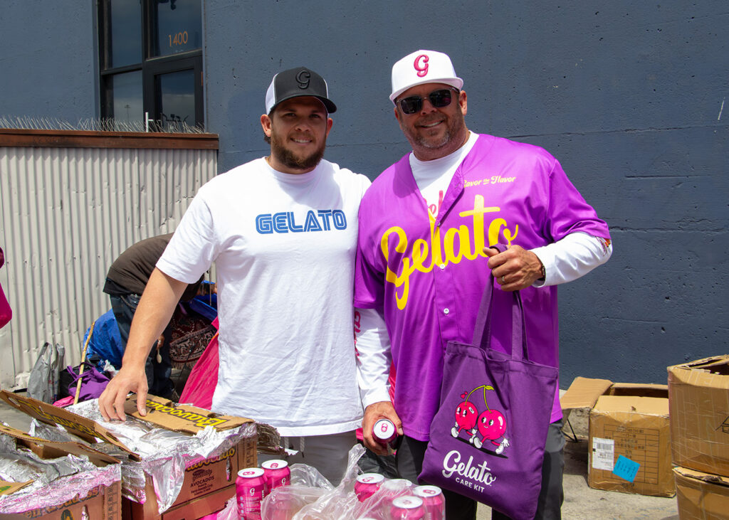Gelato Canna Co. team members distributing meals and beverages as part of a community outreach event in Southern California.