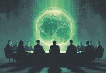 Global Cannabis Playbook Emerges Amid U.S. Uncertainty Illustration of global regulators seated around a glowing green table with a floating Earth, symbolizing international coordination on cannabis policy and pharmaceutical standards.