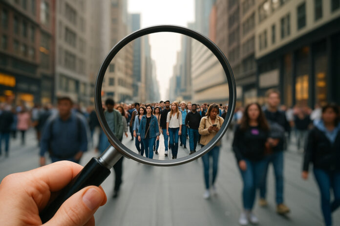 cannabis marketing audience clarity magnifying glass A metaphor for marketing precision: seeing the right customers clearly while the broader crowd remains out of focus.