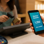 Why Customer Lifetime Value Should Drive Cannabis Marketing A customer holds a smartphone showing a “Member Rewards” balance at a retail checkout while an employee scans a product in the background