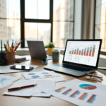 Cannabis Marketing 3.0: Why Creativity Alone Won’t Win Wide shot of a designer’s desk featuring colorful mood board swatches, website wireframes, and analytics dashboards, representing modern cannabis marketing strategy without showing cannabis products.