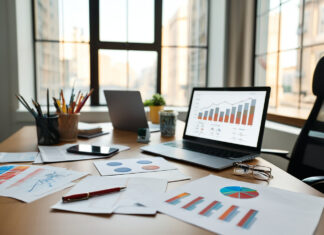 Cannabis Marketing 3.0: Why Creativity Alone Won’t Win Wide shot of a designer’s desk featuring colorful mood board swatches, website wireframes, and analytics dashboards, representing modern cannabis marketing strategy without showing cannabis products.