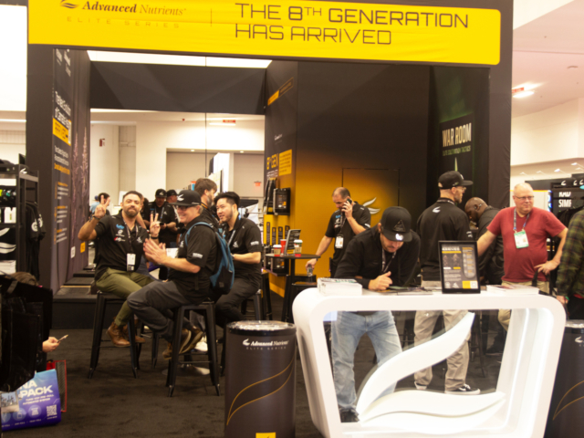 Advanced Nutrients booth with staff and visitors at MJBizCon 2025 promoting the 8th Generation Elite Series.