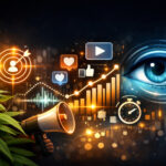 The Death of Vanity Metrics Abstract visualization of attention metrics in cannabis marketing, illustrating audience engagement, focus, and the shift away from vanity metrics like clicks and impressions.