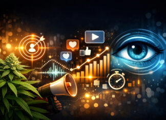 The Death of Vanity Metrics Abstract visualization of attention metrics in cannabis marketing, illustrating audience engagement, focus, and the shift away from vanity metrics like clicks and impressions.