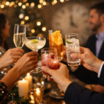 Cannabis Drinks vs. Booze for New Year’s New Year’s Eve celebration with non-alcoholic and cannabis-inspired drinks replacing traditional booze