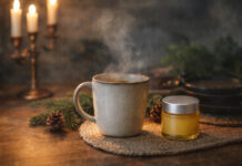 Cannabis & Cozy: Turning Winter Self-Care Into Sales Cannabis wellness product styled beside a steaming mug in a cozy winter self-care setting.