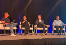 AI in Cultivation: MJBizCon Panel Stresses Fundamentals First Panelists seated onstage during an MJBizCon 2025 session about AI in cannabis cultivation, discussing environmental control, automation, and grow-room fundamentals.