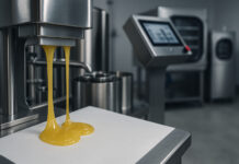 Optimizing Solventless Extraction for Yield, Quality, and Scale Golden cannabis rosin dripping from a stainless steel press onto parchment paper in a modern solventless extraction facility with touchscreen controls