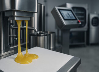 Optimizing Solventless Extraction for Yield, Quality, and Scale Golden cannabis rosin dripping from a stainless steel press onto parchment paper in a modern solventless extraction facility with touchscreen controls