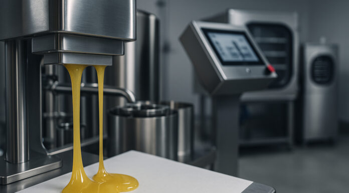 Optimizing Solventless Extraction for Yield, Quality, and Scale Golden cannabis rosin dripping from a stainless steel press onto parchment paper in a modern solventless extraction facility with touchscreen controls