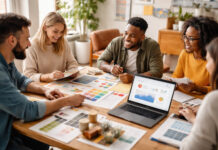 Cannabis Creative Group on Local Search, Brand Storytelling, and Measurable Growth A marketing team reviews brand visuals and performance data in a modern strategy session.