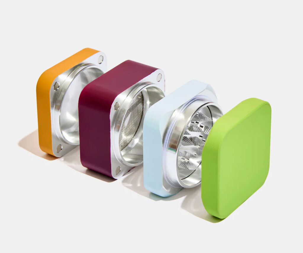 Edie Parker Mini Tabletop Grinder in color-blocked rubberized finish.