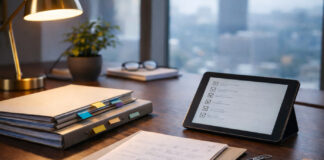 After Schedule III: The Hidden Costs of Cannabis Legitimacy Executive desk with compliance binders and a digital checklist, representing operational preparation after cannabis rescheduling.