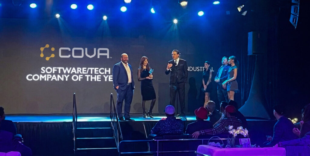 The Cova Software team accepting the 2025 Emjays Software/Tech Company of the Year award.