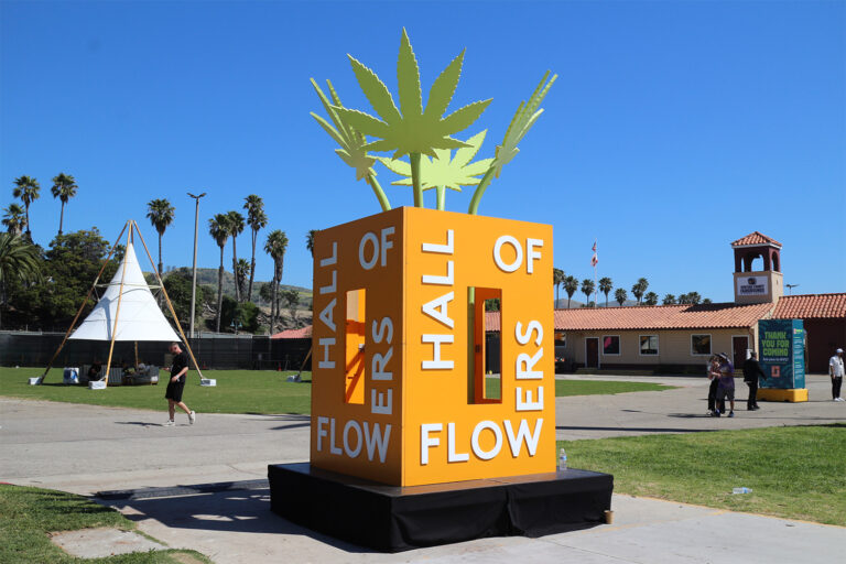 Hall of Flowers branded entrance installation at Ventura County Fairgrounds during Hall of Flowers Ventura 2026 cannabis trade show