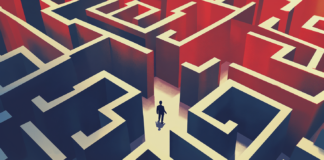 Schedule III Reality Check: Tax Relief, Regulatory Gaps, and Hype Risk A person lost in a maze, symbolizing partial federal relief for medical cannabis operators.