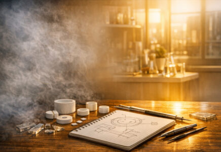 Professional cannabis vape hardware with high-clarity oil on a wooden table, representing the shift to purpose-built cannabis technology.