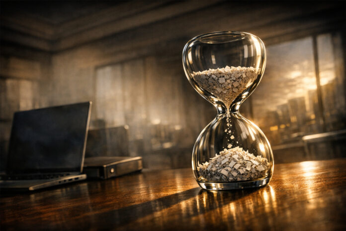 Hourglass with sand running out, symbolizing the November 2026 Hemp D-Day deadline for HR 5371 compliance.