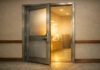 DEA Opens Medical Registration Amid House Push to Block Reform Partially open frosted-glass federal office door with warm light shining through, symbolizing a new medical cannabis registration pathway..