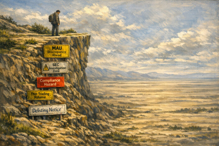 An editorial image representing the transition of Weedmaps' parent company, WM Technology, from the Nasdaq Global Select Market to over-the-counter trading.