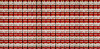 Cannabis Retail Oversupply:Lessons from Glut Markets Rows of identical Campbell’s Tomato Soup cans illustrating product oversupply and crowded retail inventory.