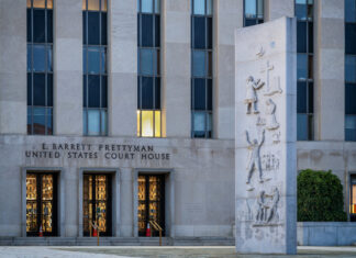 Rescheduling Under Fire: What the SAM Lawsuit Means for Operators Exterior of the United States Court of Appeals for the D.C. Circuit in Washington, D.C., photographed under overcast light. The neoclassical façade with tall stone columns conveys the gravity of federal judicial review.